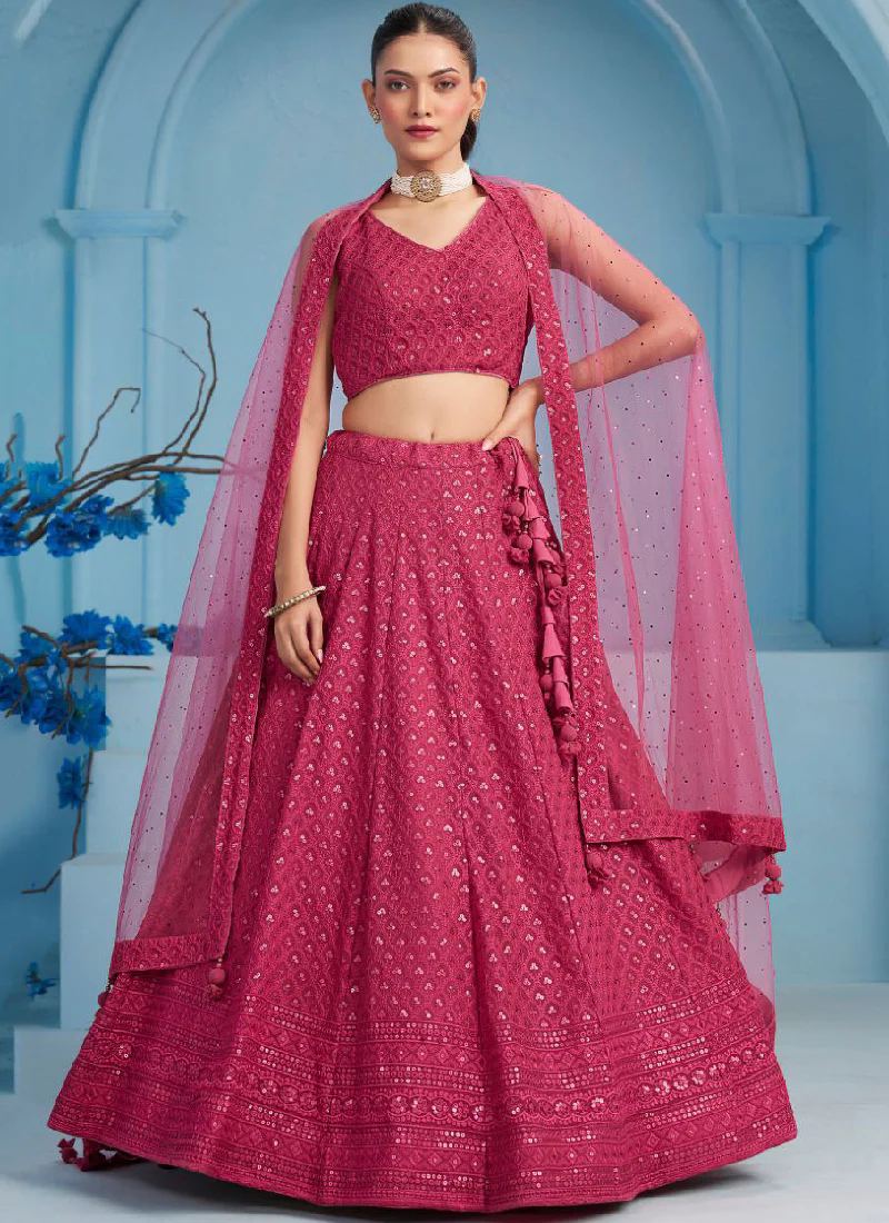 Prodigious Sequence Work Georgette Pink Reception Wear Lehenga Choli