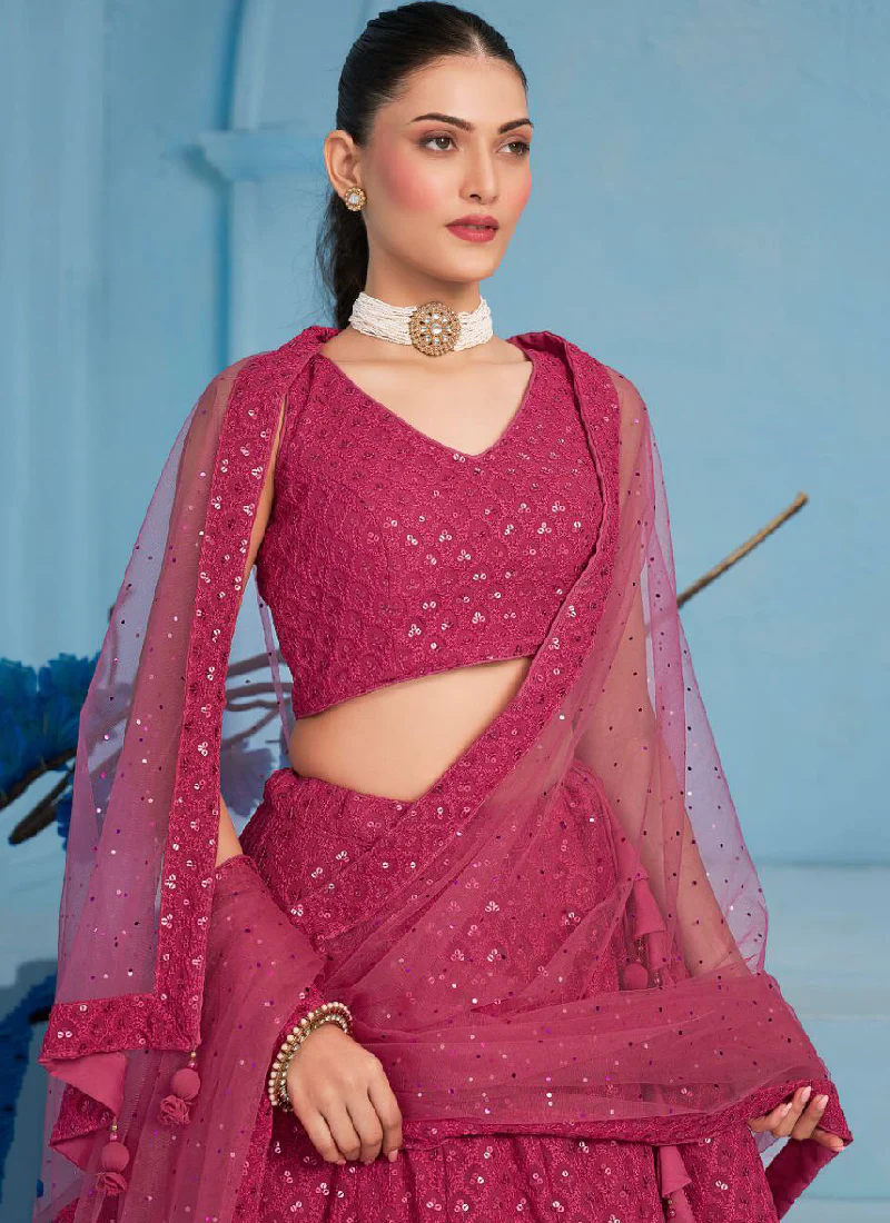 Prodigious Sequence Work Georgette Pink Reception Wear Lehenga Choli - Image 2
