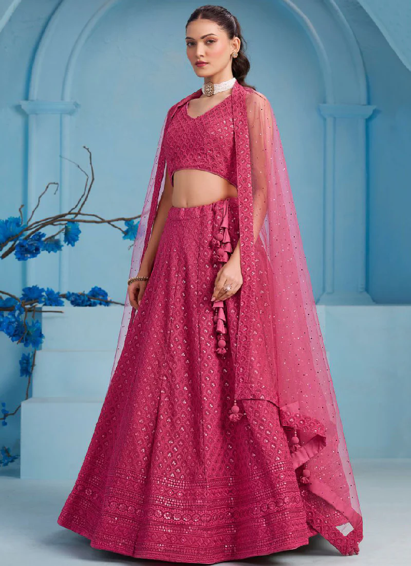 Prodigious Sequence Work Georgette Pink Reception Wear Lehenga Choli - Image 4