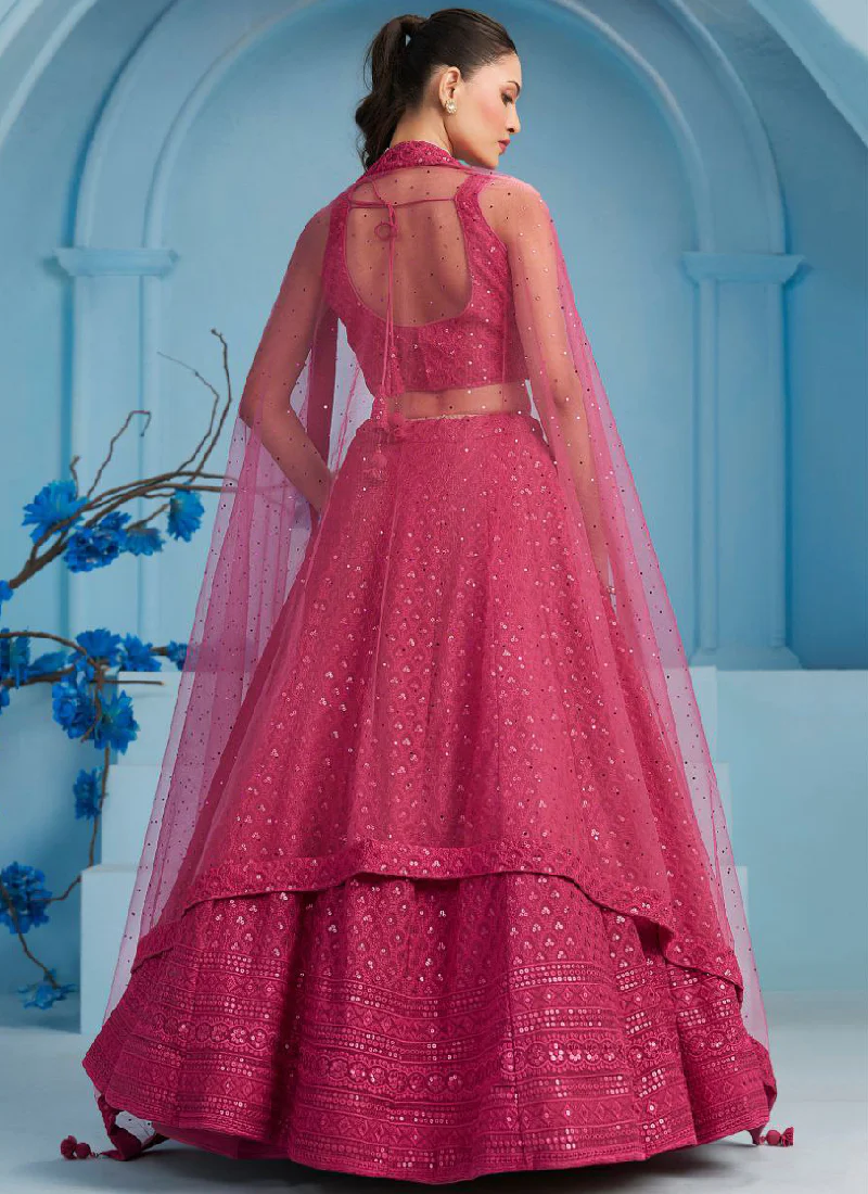 Prodigious Sequence Work Georgette Pink Reception Wear Lehenga Choli - Image 5