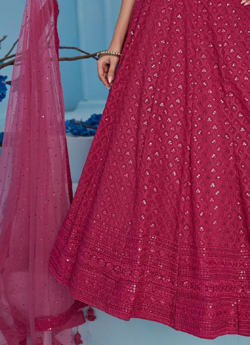 Prodigious Sequence Work Georgette Pink Reception Wear Lehenga Choli - Image 6