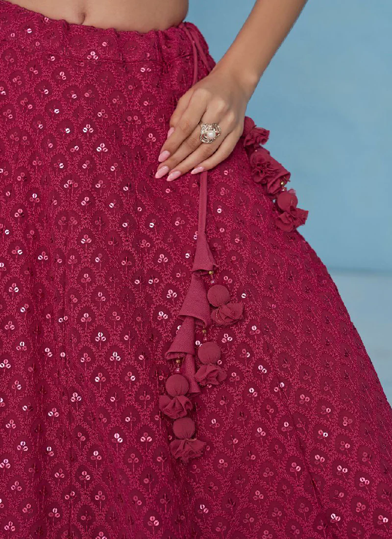 Prodigious Sequence Work Georgette Pink Reception Wear Lehenga Choli - Image 7