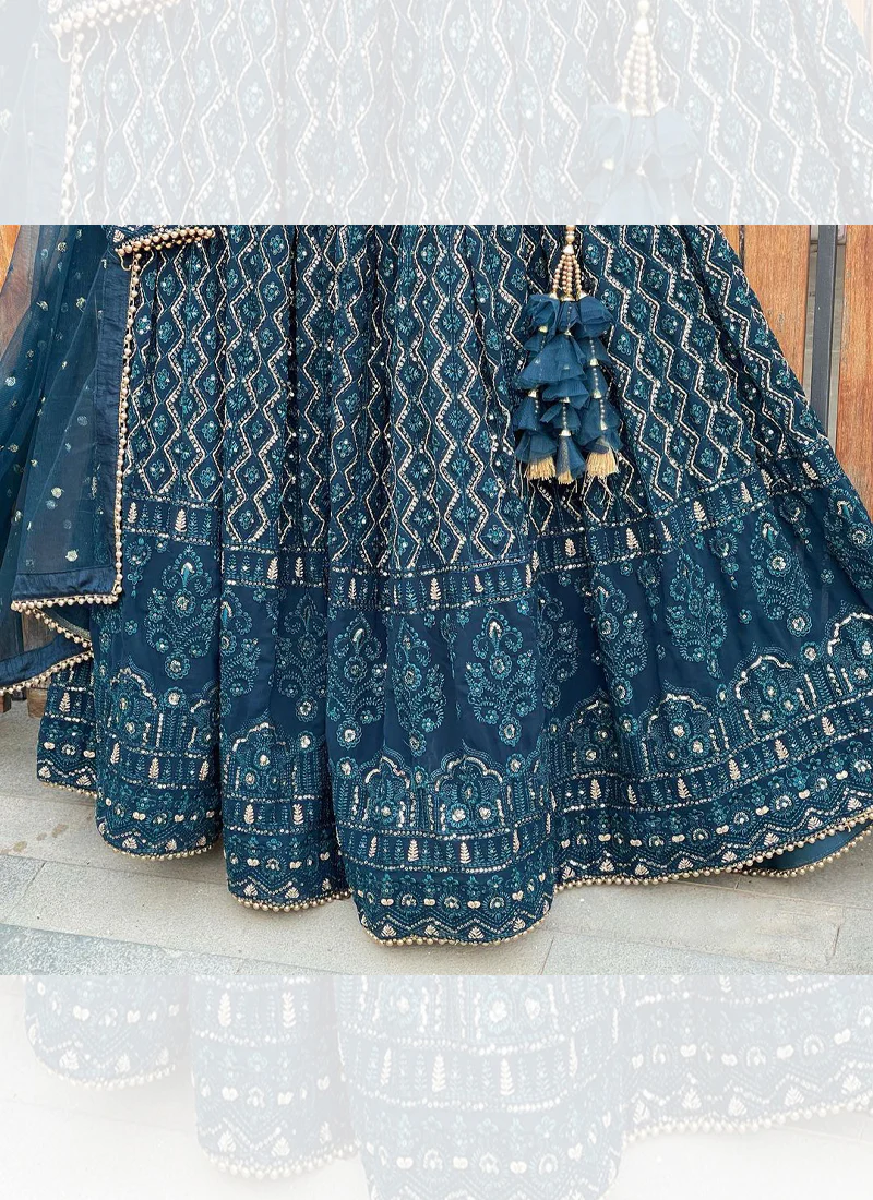 Aesthetically Sequence Embroidered Blue Georgette Lehenga Choli - Image 4