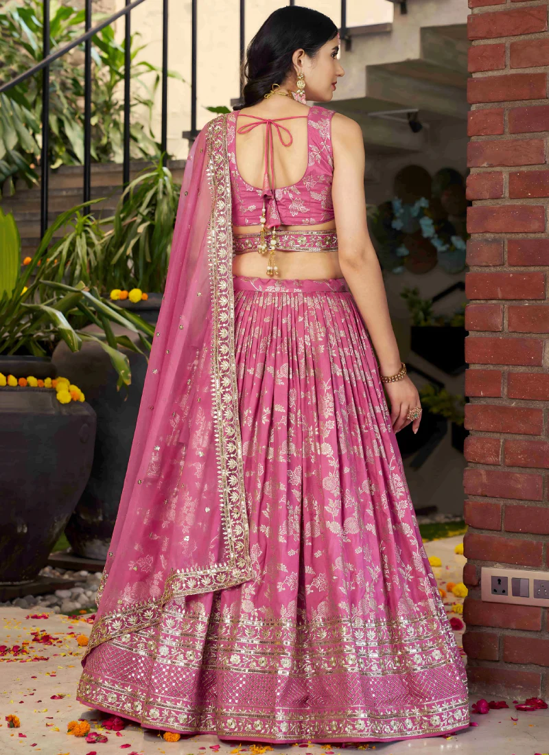 Aesthetically Sequence Weaving Embroidery Jacquard Pink Lehenga Choli - Image 6