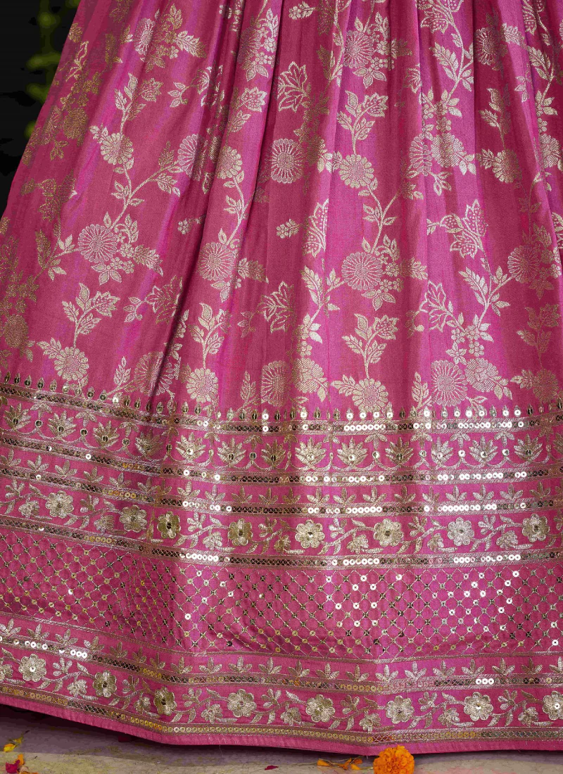 Aesthetically Sequence Weaving Embroidery Jacquard Pink Lehenga Choli - Image 8