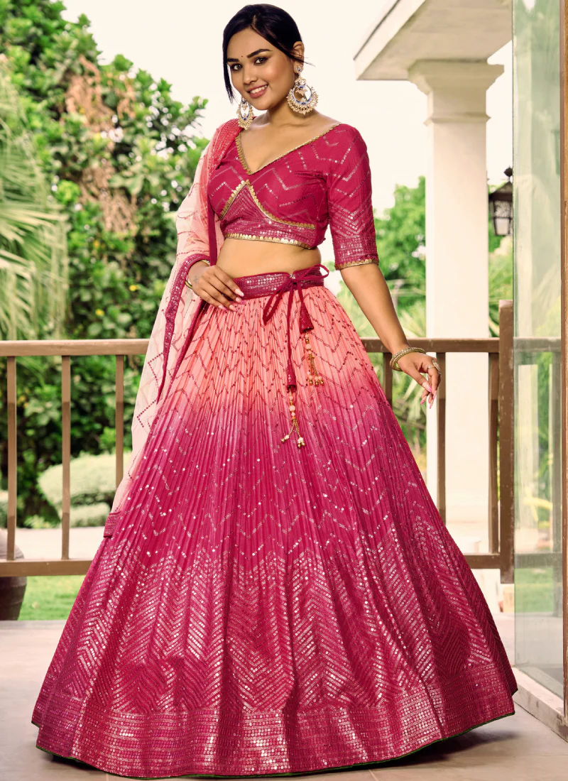 Aesthetically Sequence Work Chinon Sangeet Wear Pink Lehenga Choli - Image 2
