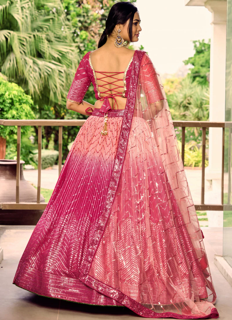 Aesthetically Sequence Work Chinon Sangeet Wear Pink Lehenga Choli - Image 5