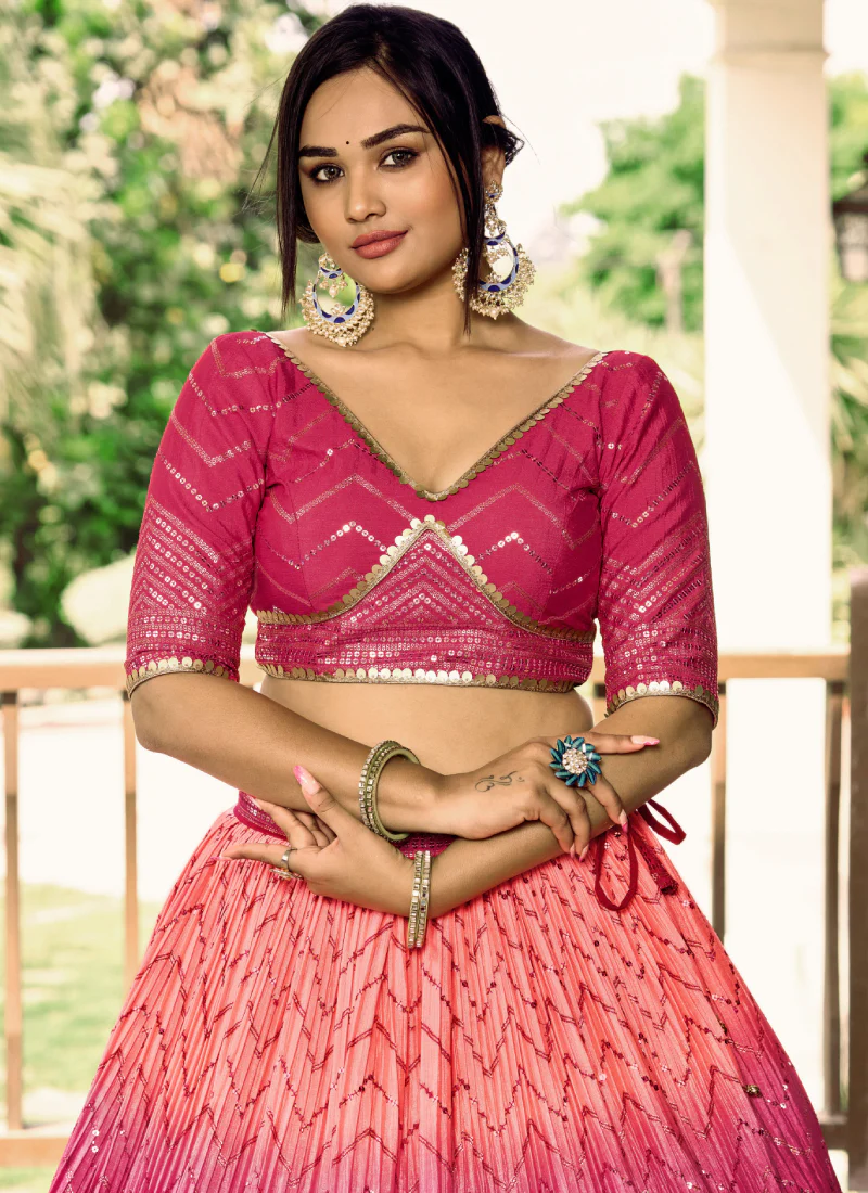 Aesthetically Sequence Work Chinon Sangeet Wear Pink Lehenga Choli - Image 7