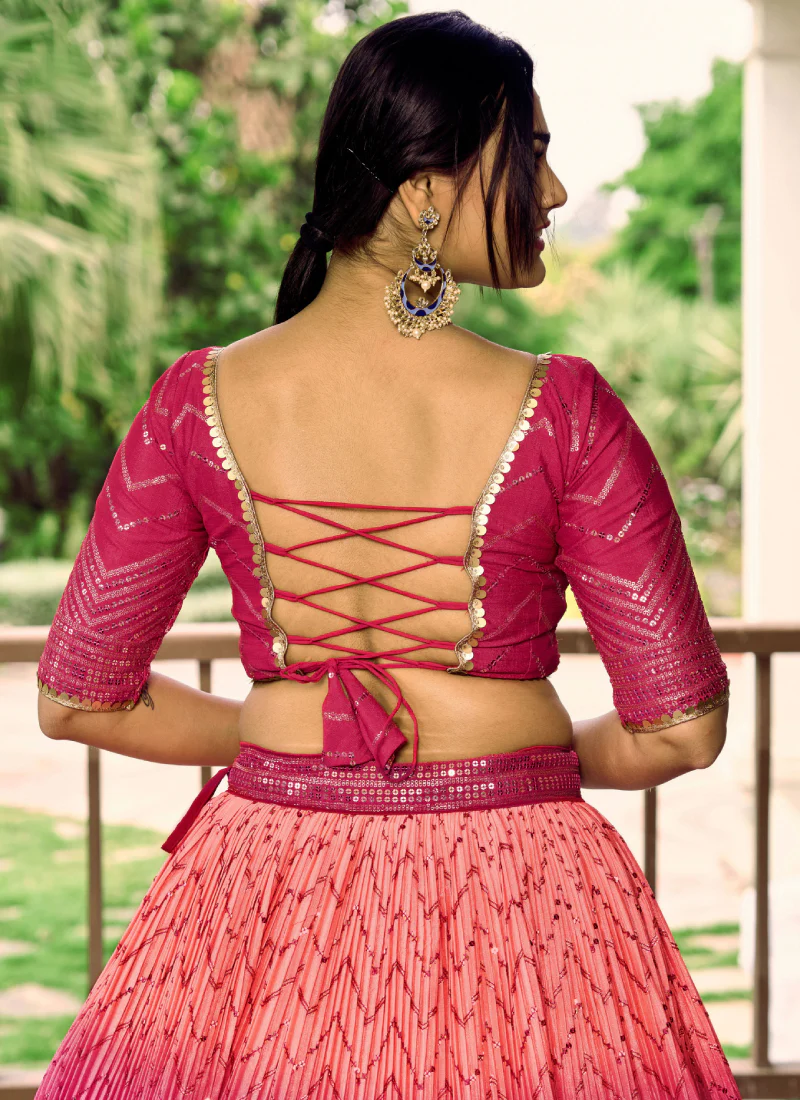 Aesthetically Sequence Work Chinon Sangeet Wear Pink Lehenga Choli - Image 8