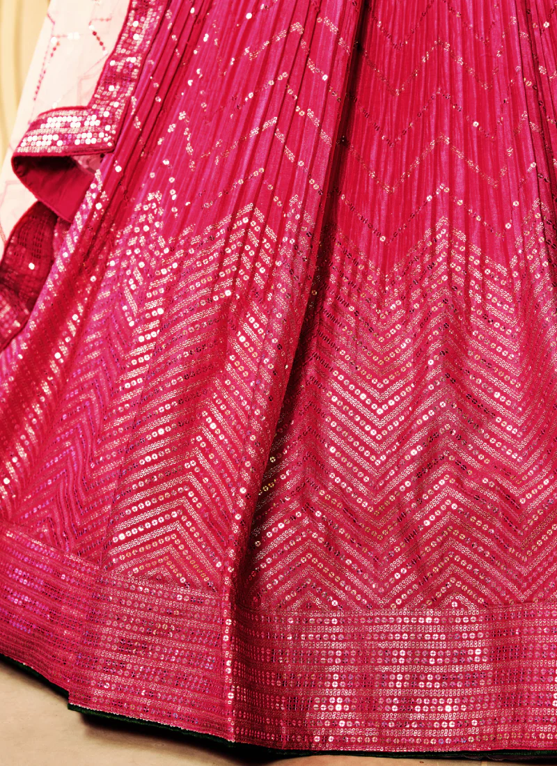 Aesthetically Sequence Work Chinon Sangeet Wear Pink Lehenga Choli - Image 9