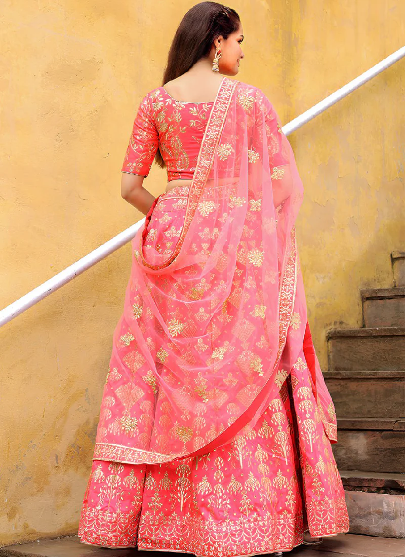 Aesthetically Zari Embroidered Peach Silk Lehenga Choli For Wedding - Image 7
