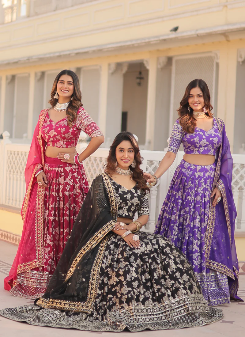 Aesthetically Zari Work Pure Viscose Jacquard Pink Lehenga Choli - Image 10