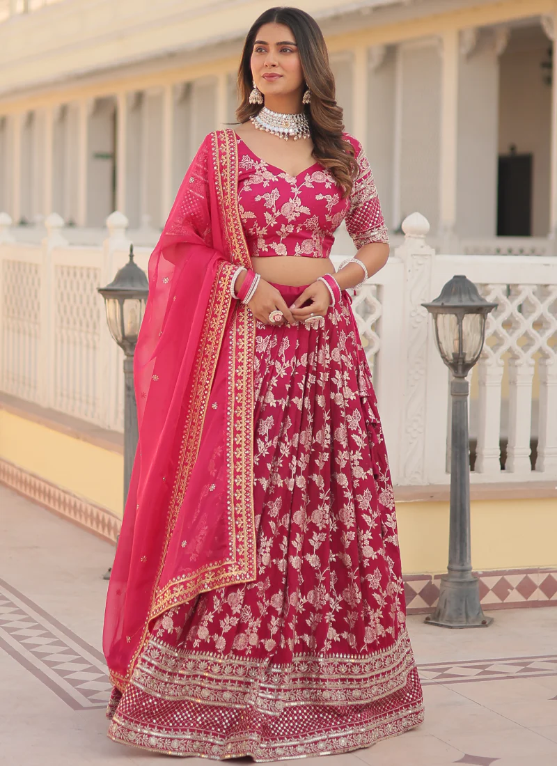 Aesthetically Zari Work Pure Viscose Jacquard Pink Lehenga Choli - Image 2