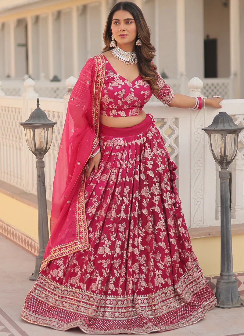 Aesthetically Zari Work Pure Viscose Jacquard Pink Lehenga Choli - Image 3