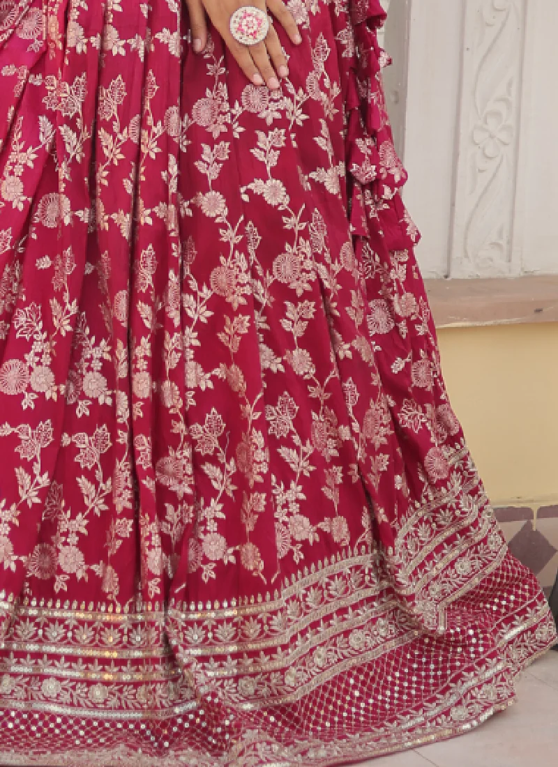 Aesthetically Zari Work Pure Viscose Jacquard Pink Lehenga Choli - Image 6