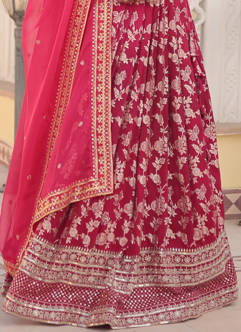 Aesthetically Zari Work Pure Viscose Jacquard Pink Lehenga Choli - Image 7
