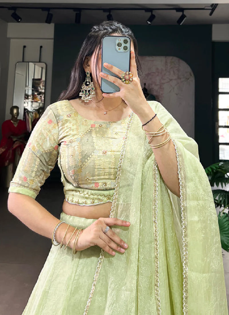 Allen Crush Pista Green Lehenga With Sequence Embroidery Work Blouse - Image 2