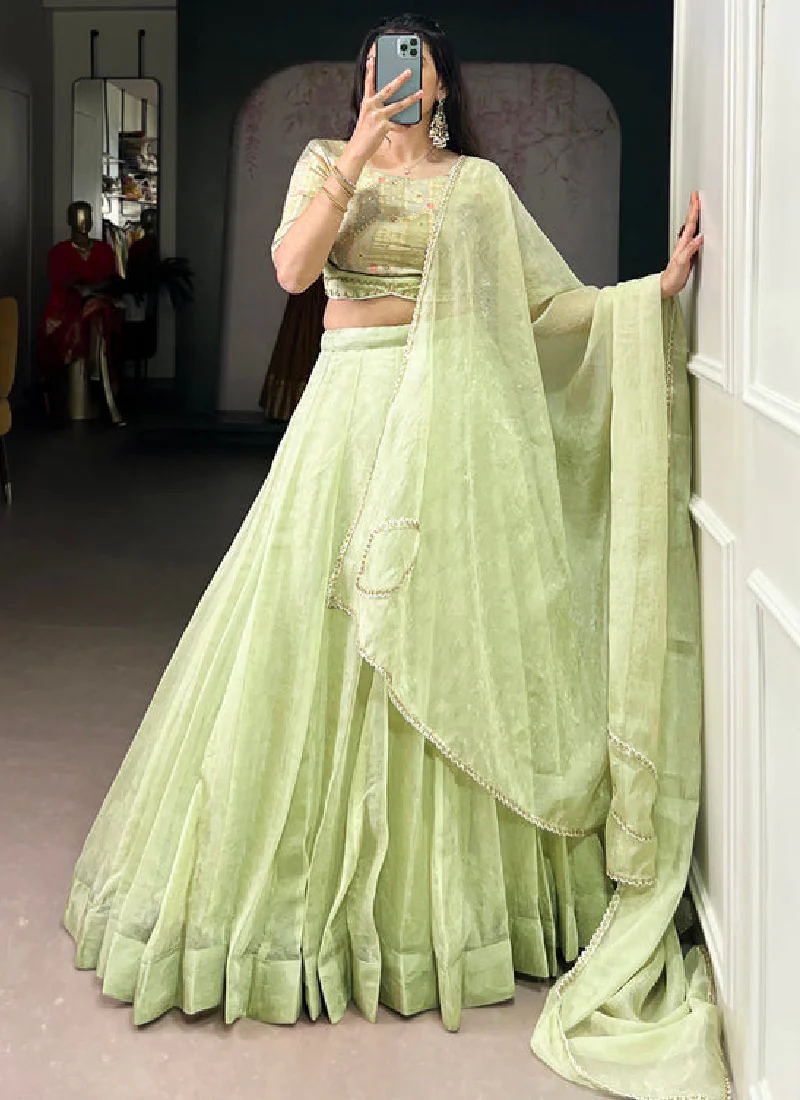 Allen Crush Pista Green Lehenga With Sequence Embroidery Work Blouse - Image 4