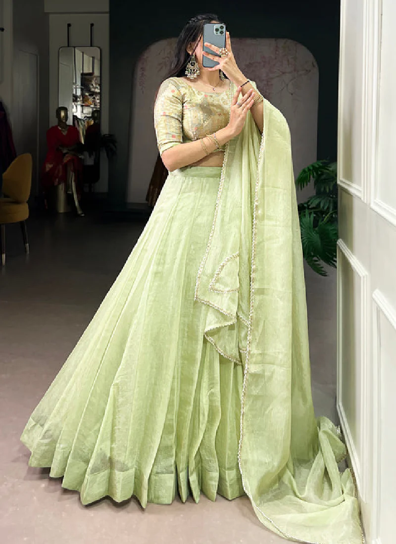 Allen Crush Pista Green Lehenga With Sequence Embroidery Work Blouse - Image 5