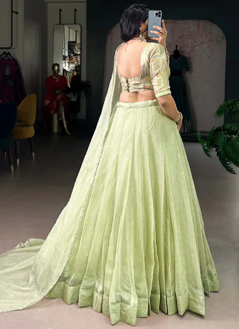Allen Crush Pista Green Lehenga With Sequence Embroidery Work Blouse - Image 6