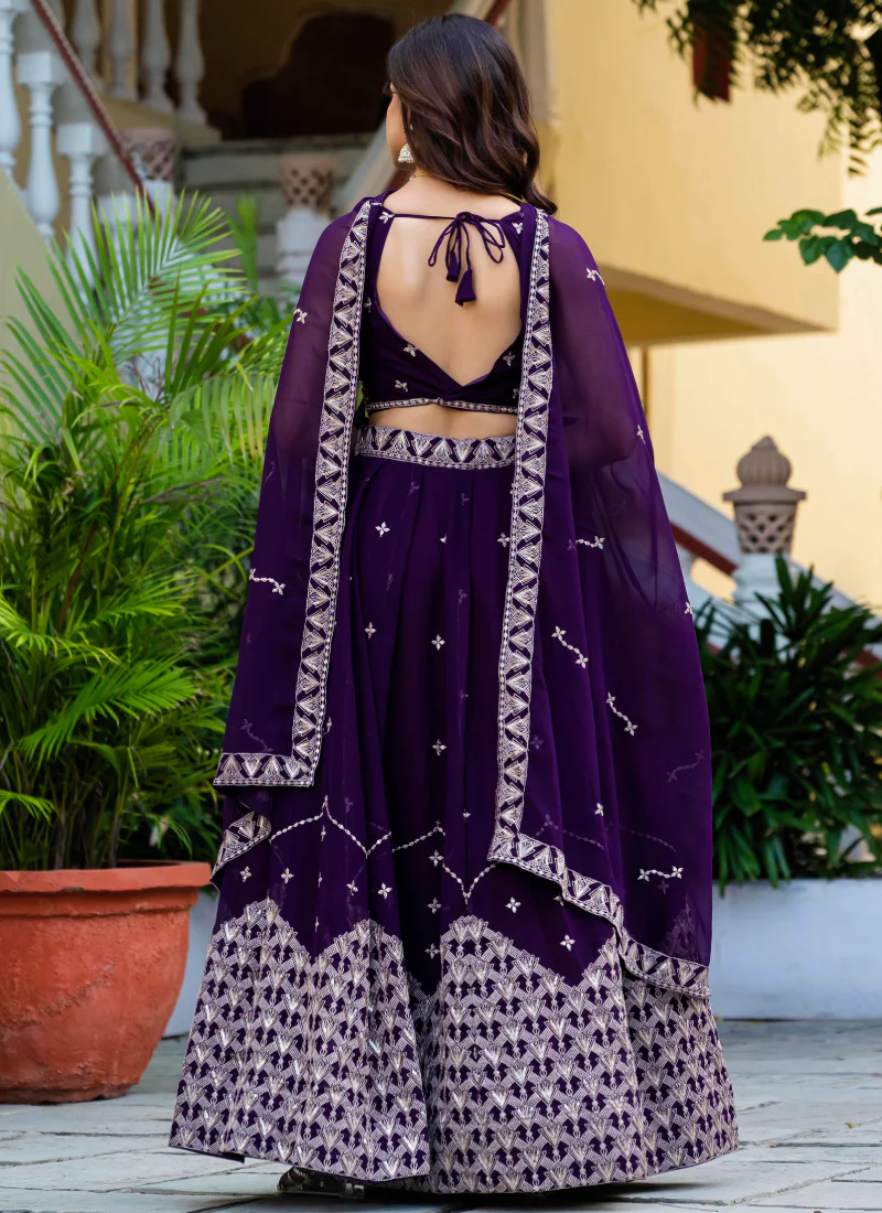 Alluring Zari Sequence Work Purple Party Wear Georgette Lehenga Choli - Image 8