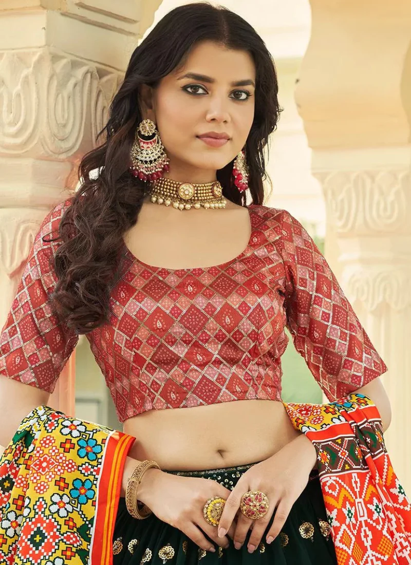 Amaze Dark Green Sequence Work Georgette Lehenga For Wedding - Image 3