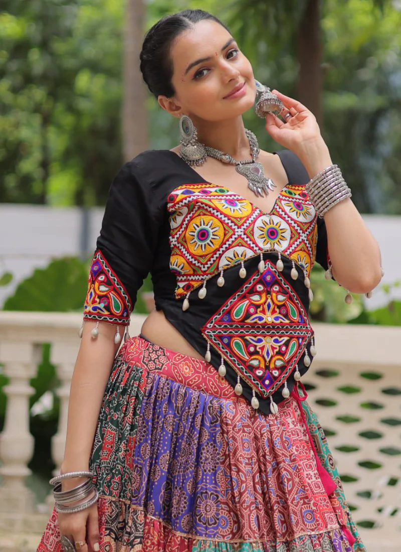 Amazing Digital Printed Multi Color Cotton Navratri Special Crop Top - Image 4