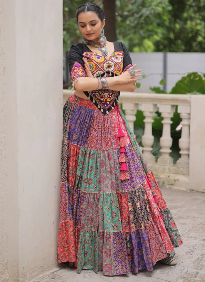 Amazing Digital Printed Multi Color Cotton Navratri Special Crop Top - Image 9
