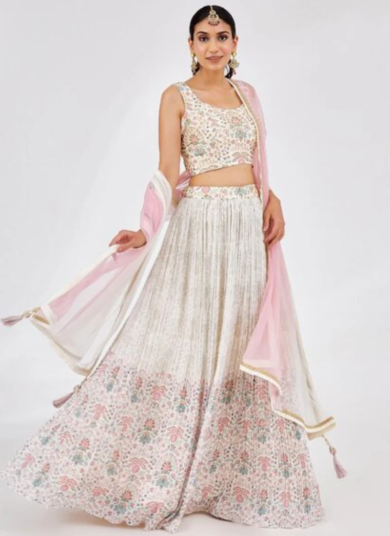 Amazing Floral Print With Embroidery Georgette Lehenga Choli For Party - Image 4