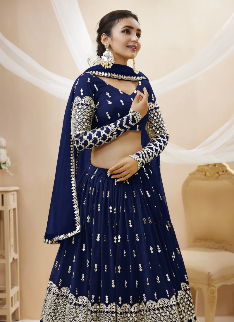 Amazing Navy Blue Georgette Zari Embroidered Lehenga Choli - Image 5
