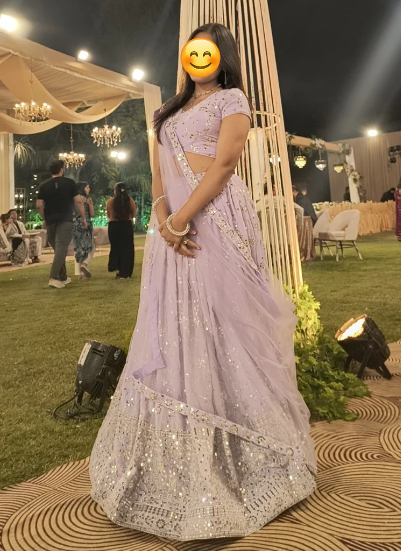 Amazing Zari Embroidered Work Georgette Light Lavender Lehenga - Image 3