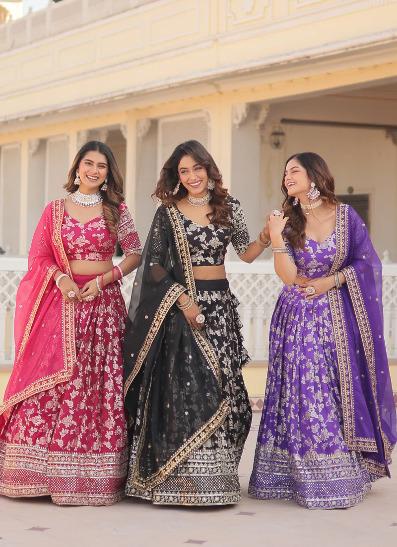 Appealing Lavender Sequence Viscose Jacquard Wedding Lehenga Choli - Image 11