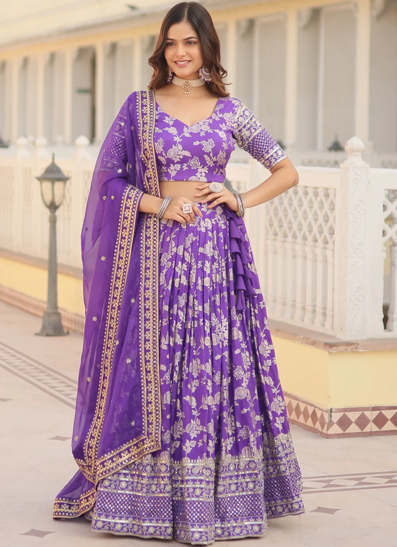 Appealing Lavender Sequence Viscose Jacquard Wedding Lehenga Choli - Image 2