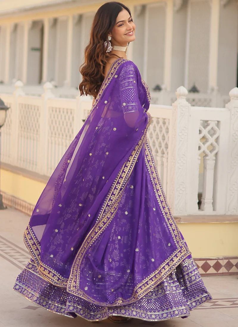 Appealing Lavender Sequence Viscose Jacquard Wedding Lehenga Choli - Image 5