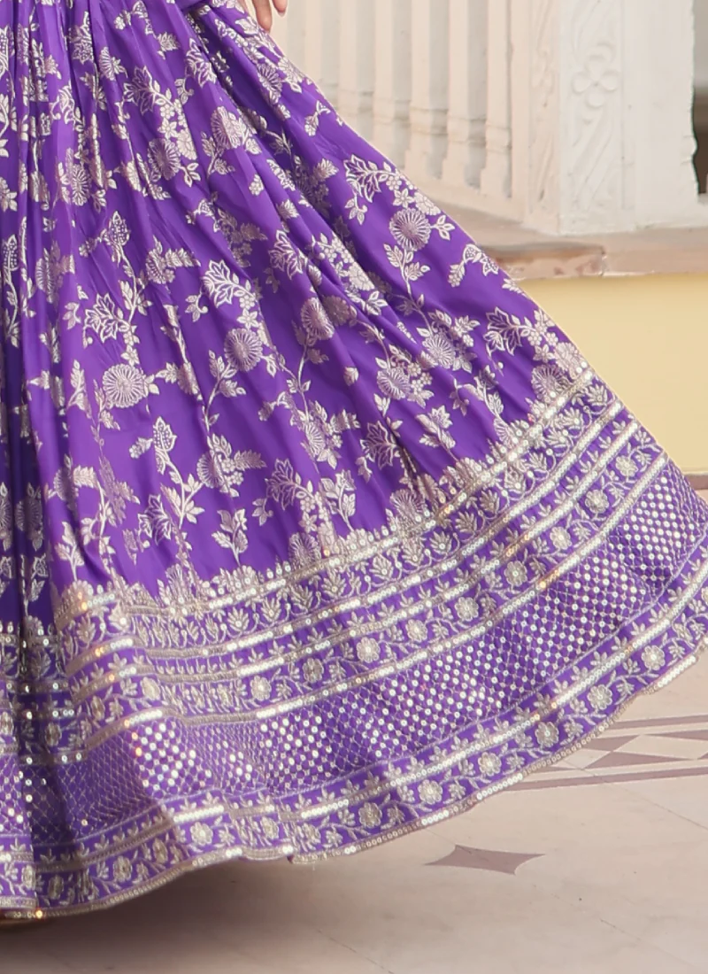 Appealing Lavender Sequence Viscose Jacquard Wedding Lehenga Choli - Image 8
