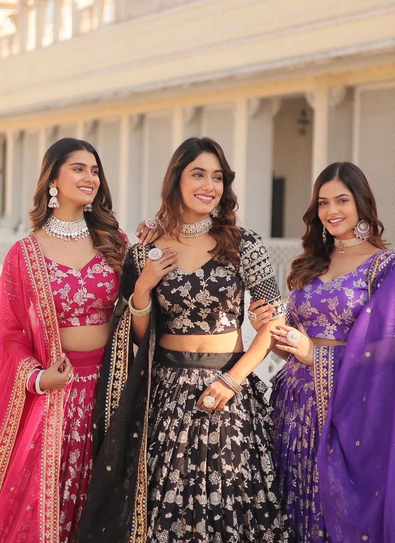 Appealing Lavender Sequence Viscose Jacquard Wedding Lehenga Choli - Image 9