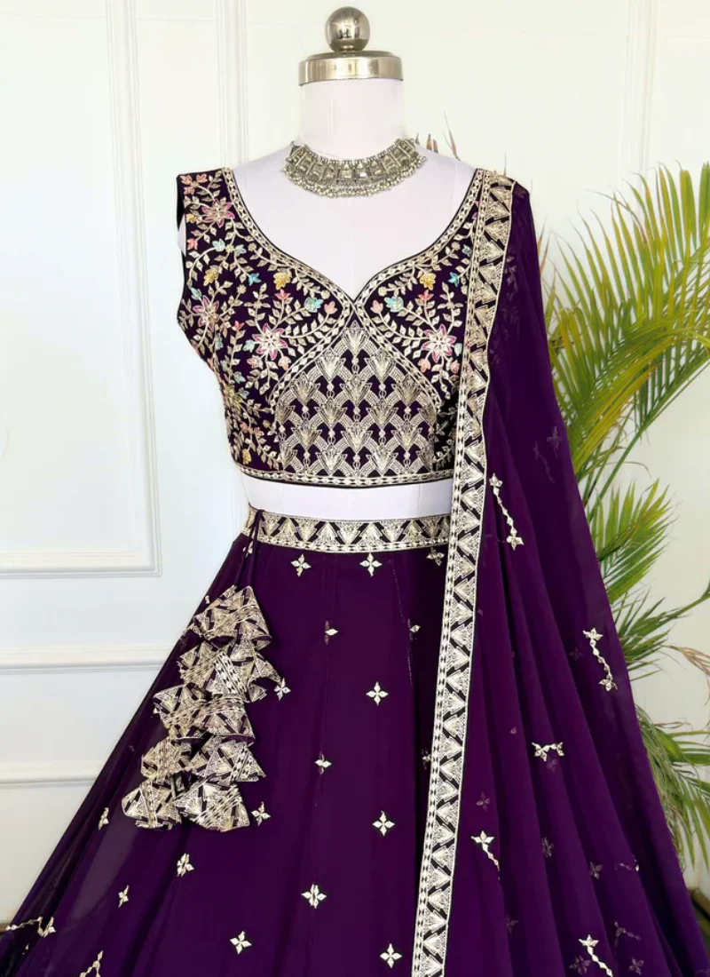 Appealing Sequence Embroidered Georgette Purple Lehenga Choli - Image 2