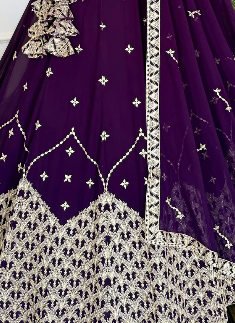 Appealing Sequence Embroidered Georgette Purple Lehenga Choli - Image 3