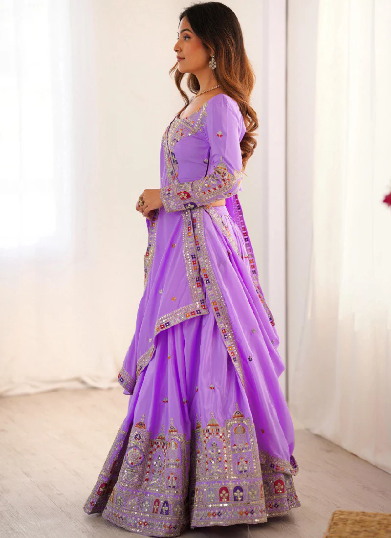 Appealing Sequence Embroidered Lavender Crepe Silk Lehenga Choli - Image 3