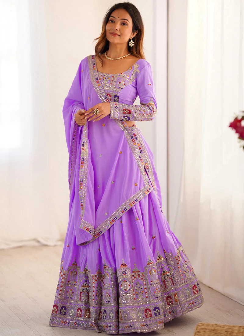 Appealing Sequence Embroidered Lavender Crepe Silk Lehenga Choli - Image 4