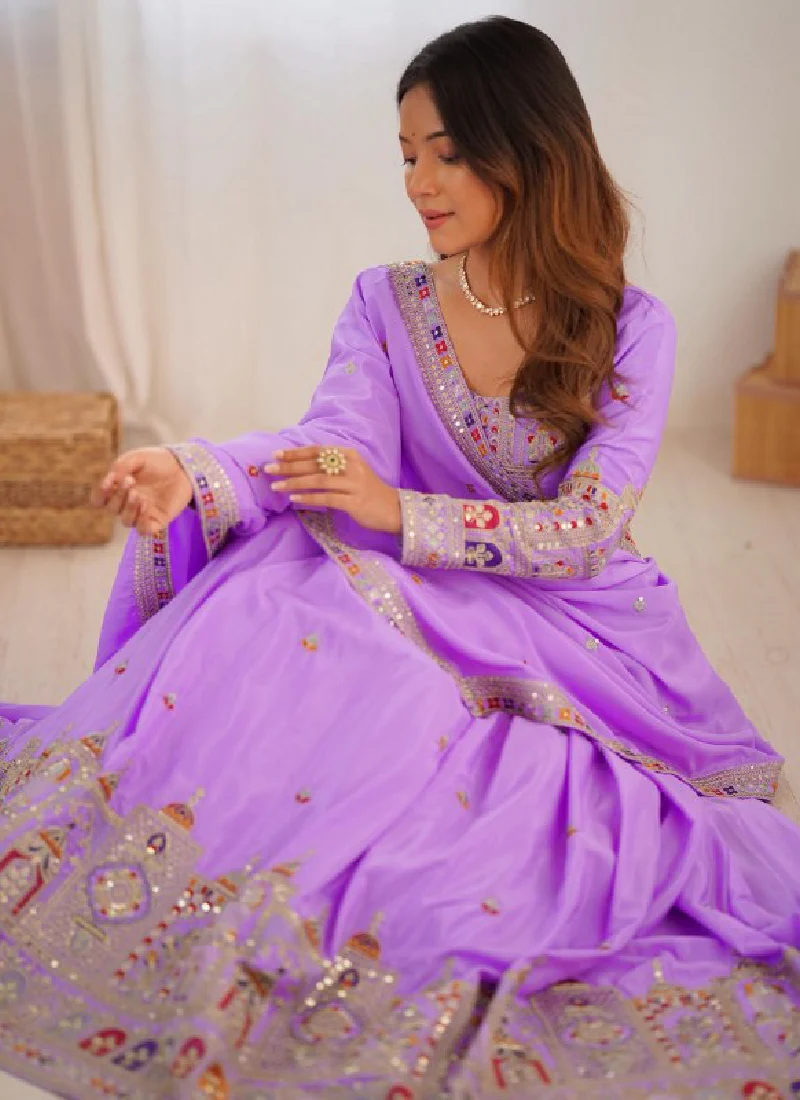 Appealing Sequence Embroidered Lavender Crepe Silk Lehenga Choli - Image 6