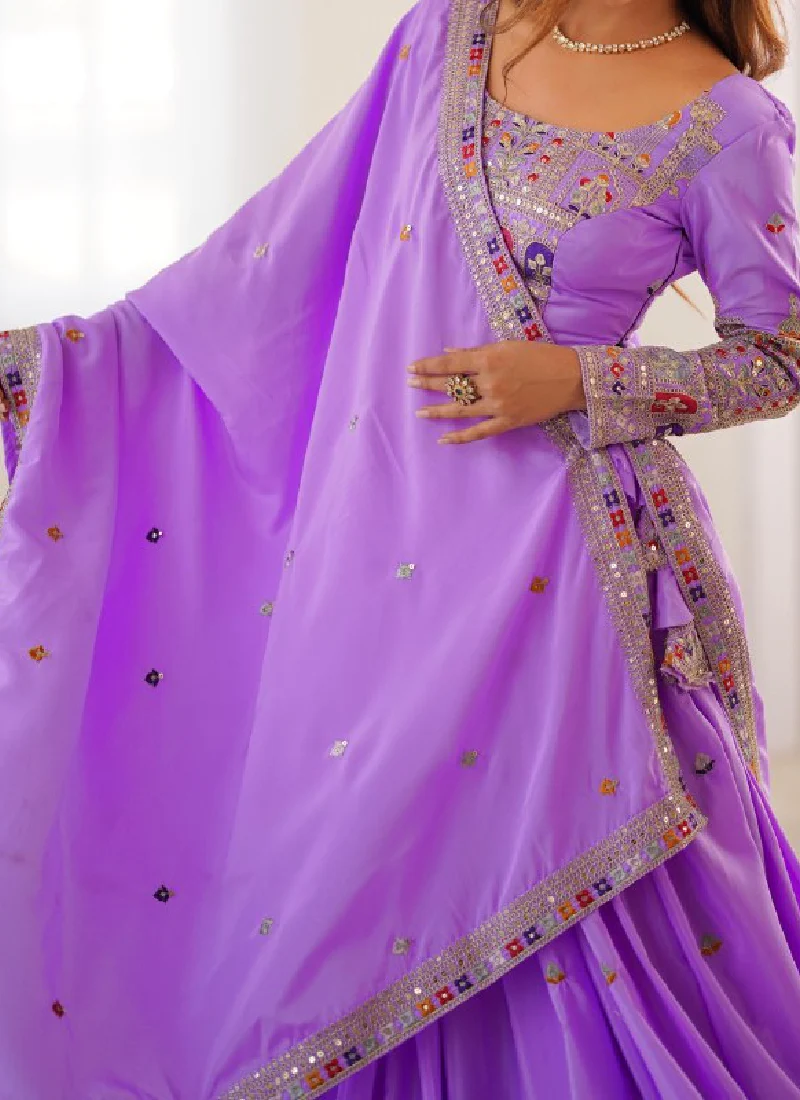 Appealing Sequence Embroidered Lavender Crepe Silk Lehenga Choli - Image 7