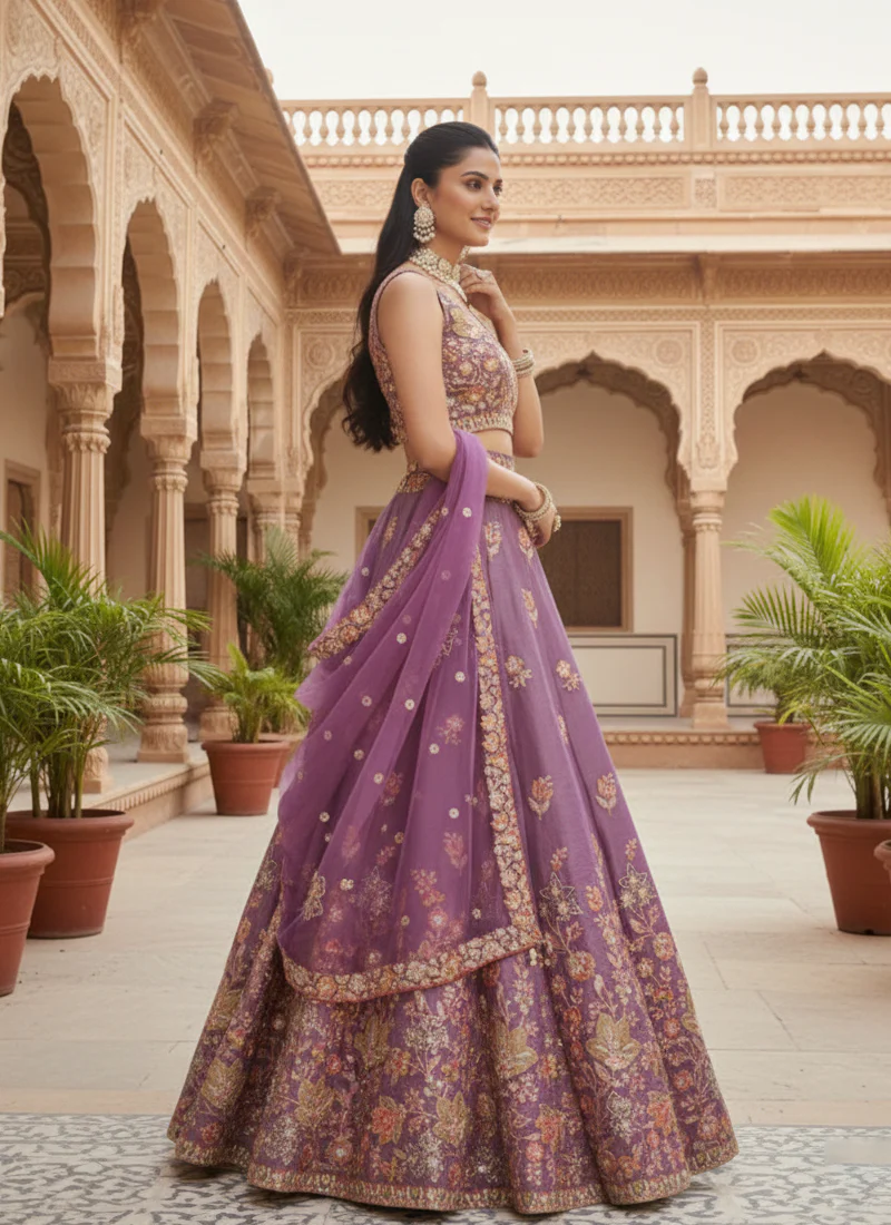 Appealing Sequence Embroidered Lavender Organza Lehenga Choli - Image 3