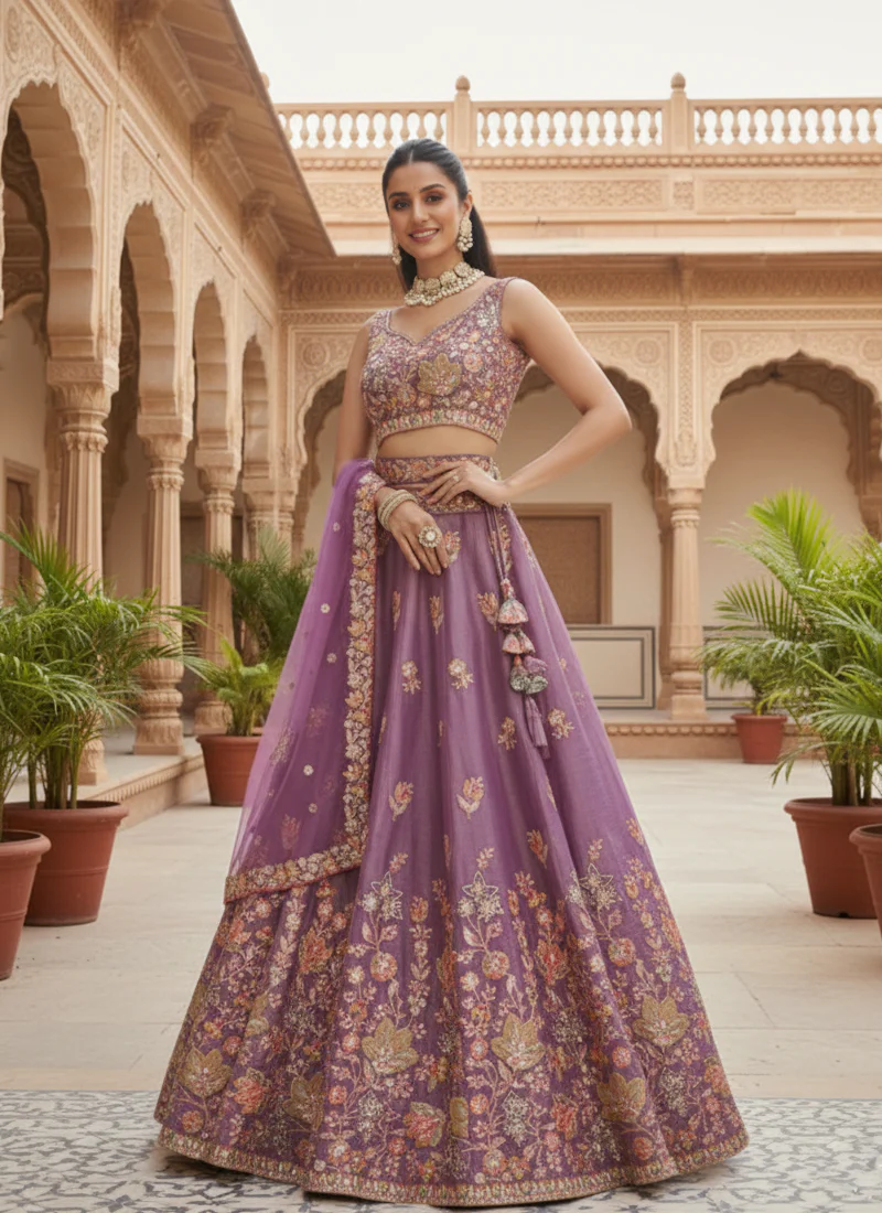 Appealing Sequence Embroidered Lavender Organza Lehenga Choli - Image 4