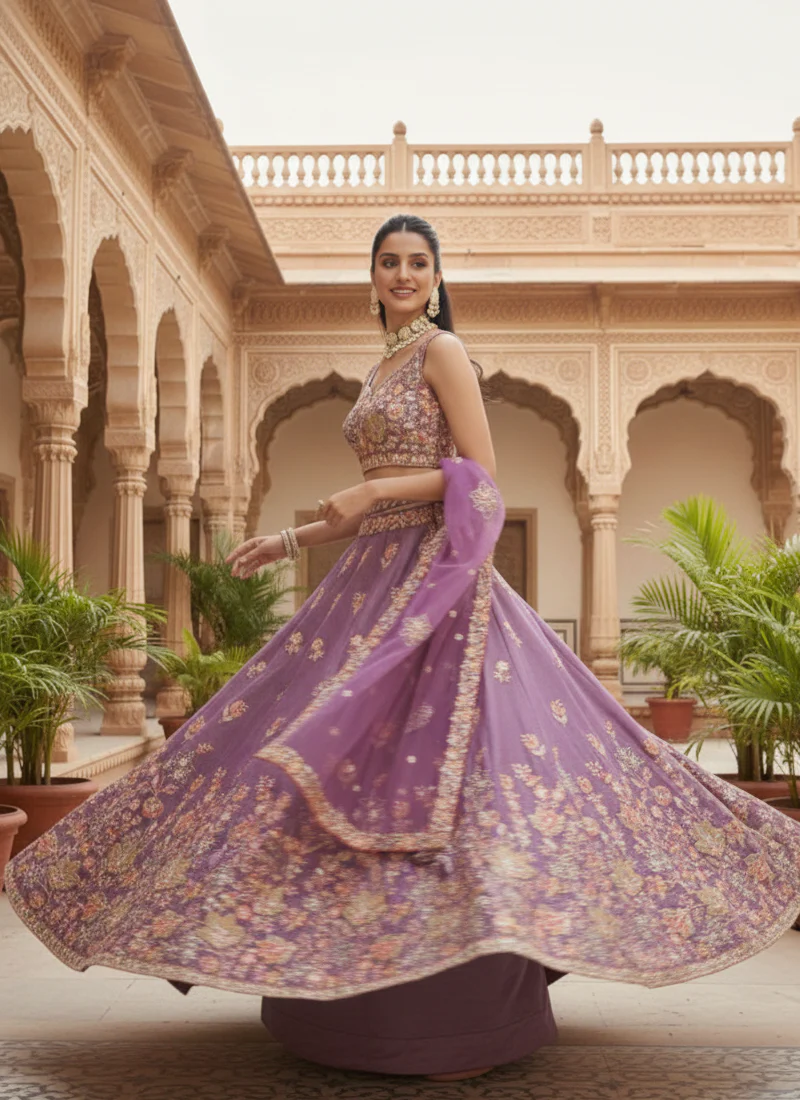 Appealing Sequence Embroidered Lavender Organza Lehenga Choli - Image 7