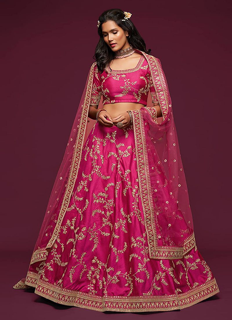 Art Silk Pink Reception Lehenga for Bride - Image 3