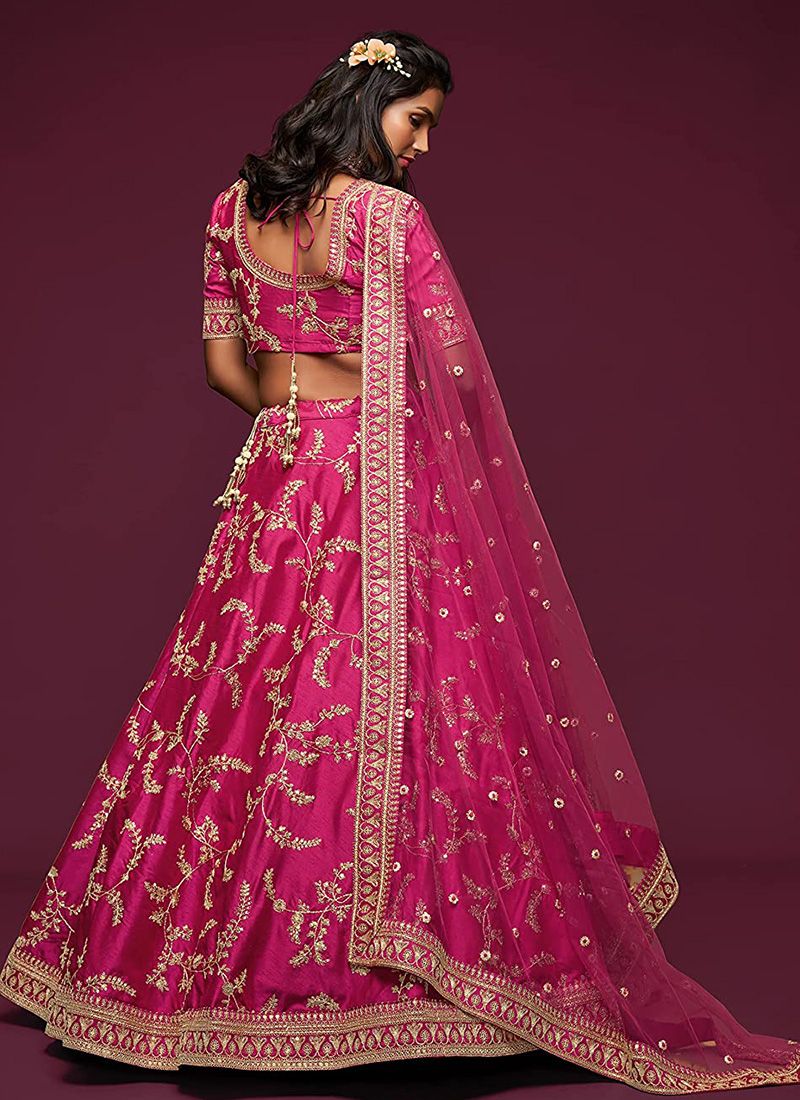 Art Silk Pink Reception Lehenga for Bride - Image 4