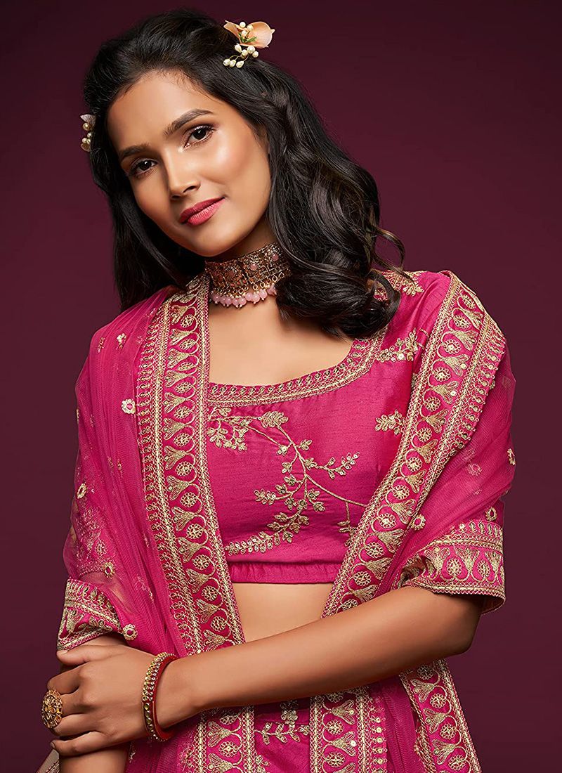 Art Silk Pink Reception Lehenga for Bride - Image 6