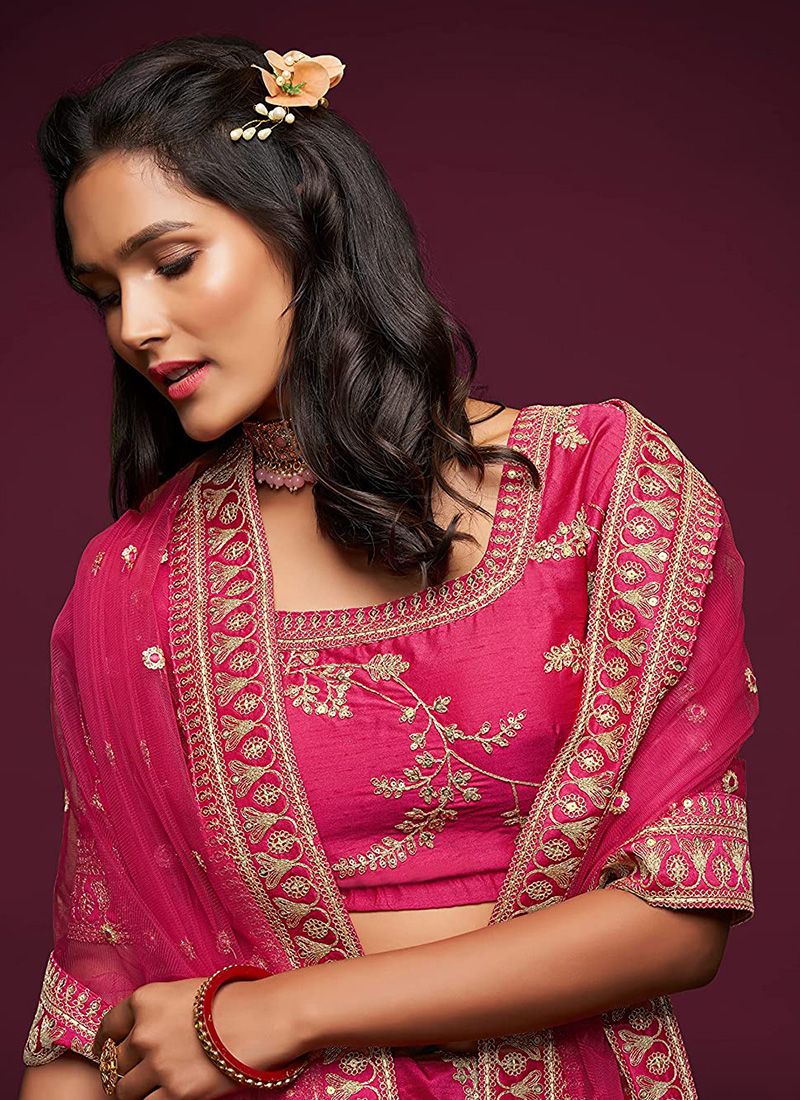 Art Silk Pink Reception Lehenga for Bride - Image 7