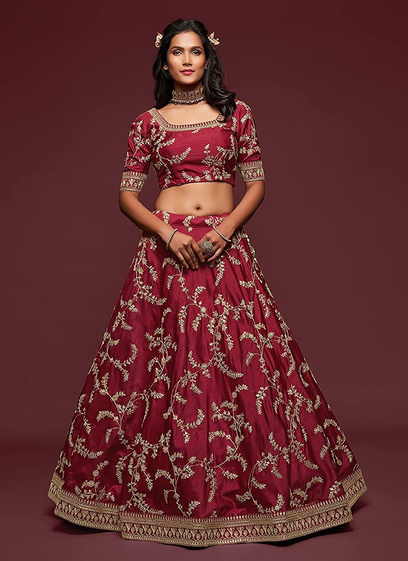Art Silk Simple Maroon Colour Lehenga With Embroidery Work - Image 3